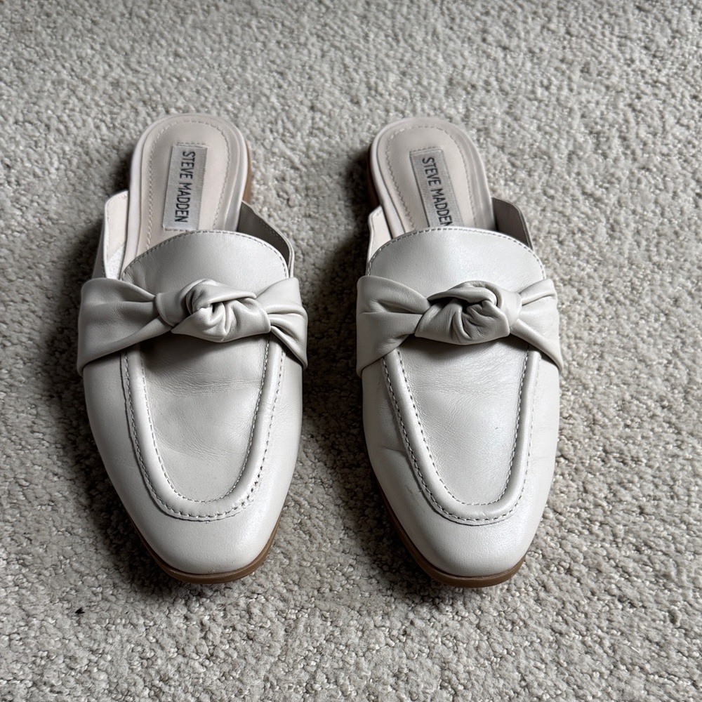 Steve Madden Ivory Knotted Leather Slide Mules